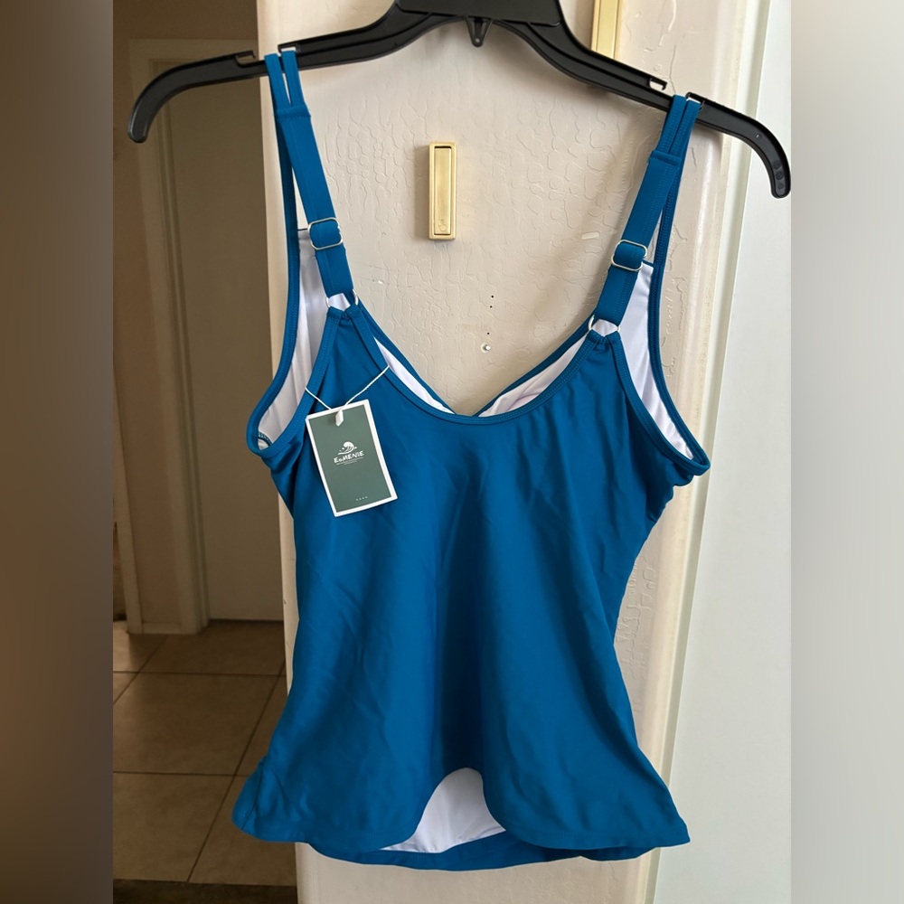 🍾NWT Eomenie Tropical Leaf Print Shorts and Blue Tankini Set, Size XL - Picture 9 of 9